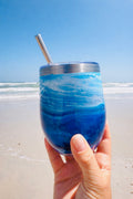 Ocean Inspired Coated Metal Tumbler w/ Lid, Straw & Cleaner