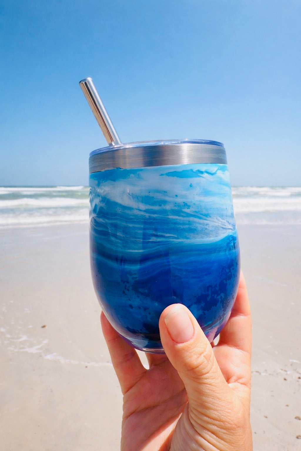 Ocean Inspired Coated Metal Tumbler w/ Lid, Straw & Cleaner