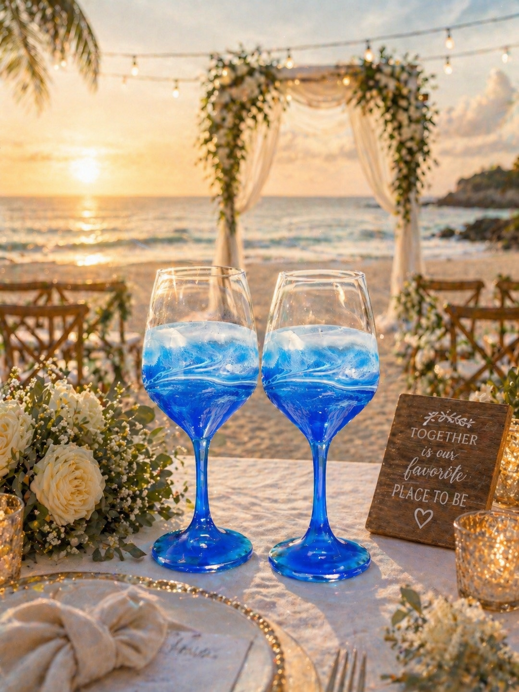 Ocean Waves Wine Glass