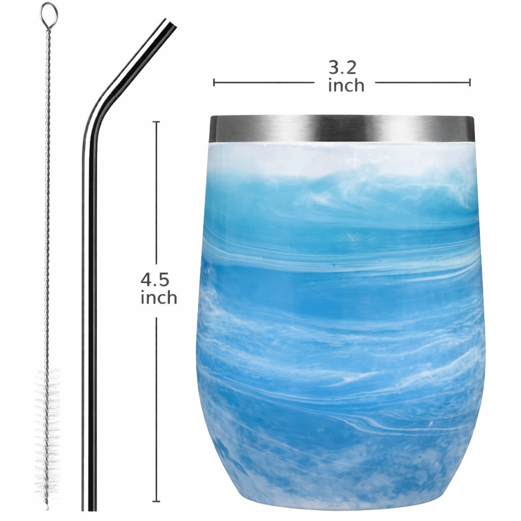 Ocean Inspired Coated Metal Tumbler w/ Lid, Straw & Cleaner
