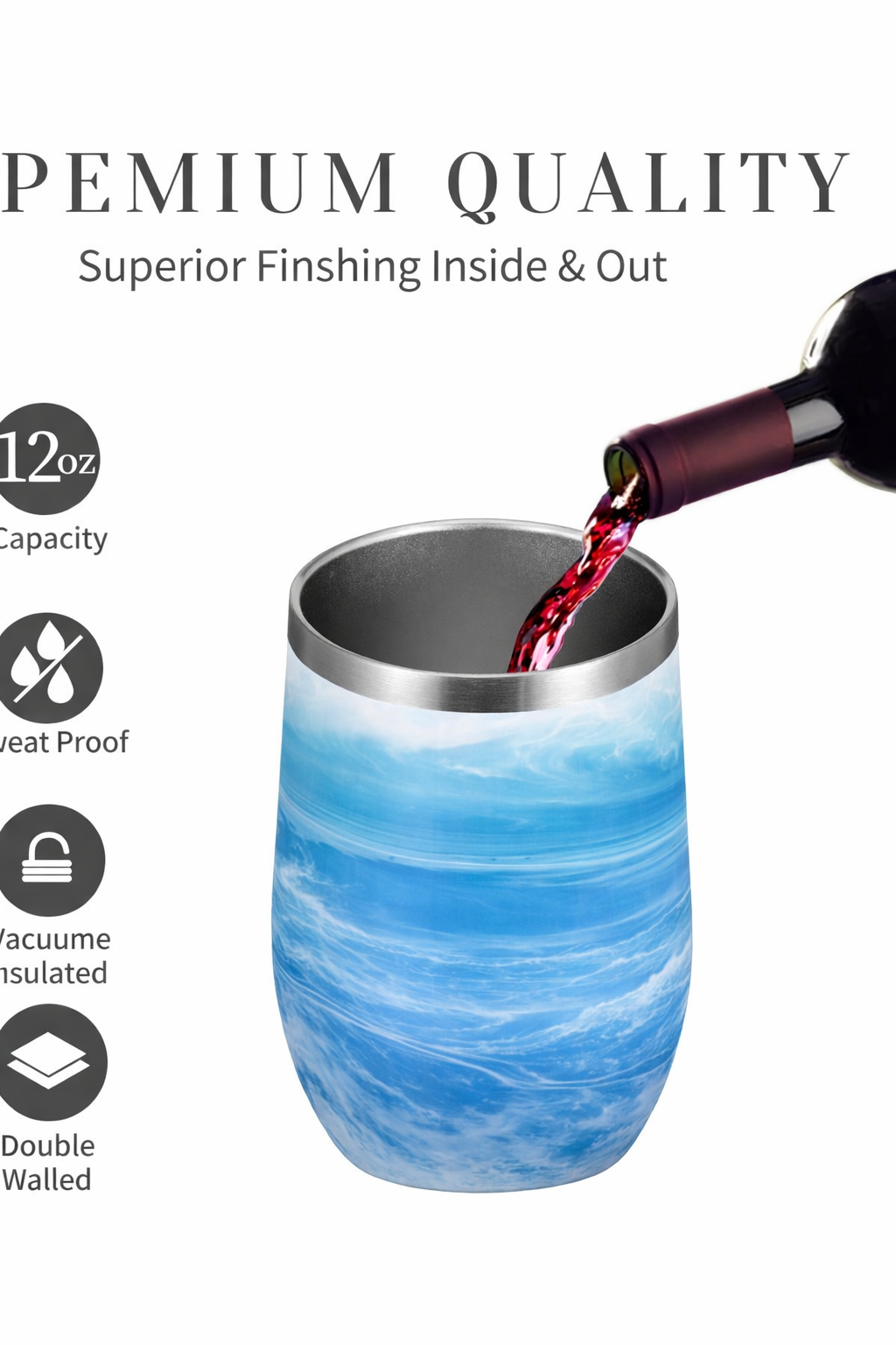 Ocean Inspired Coated Metal Tumbler w/ Lid, Straw & Cleaner