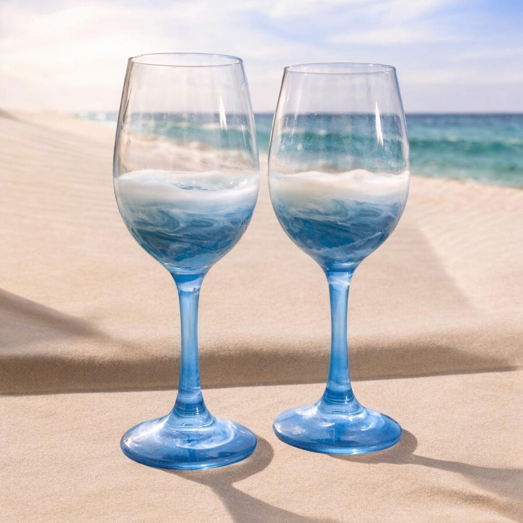 Ocean Waves Wine Glass