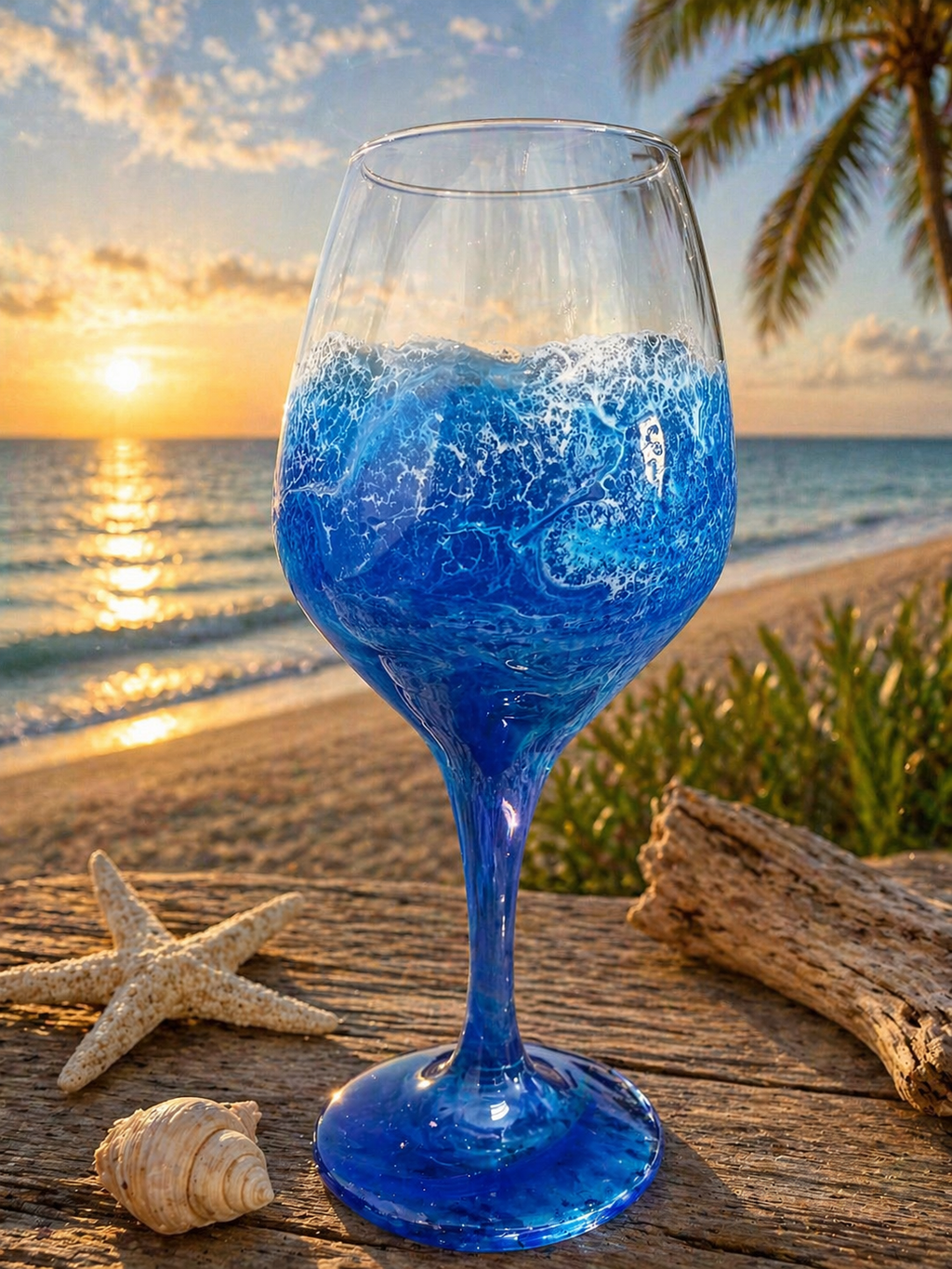 Ocean Waves Wine Glass