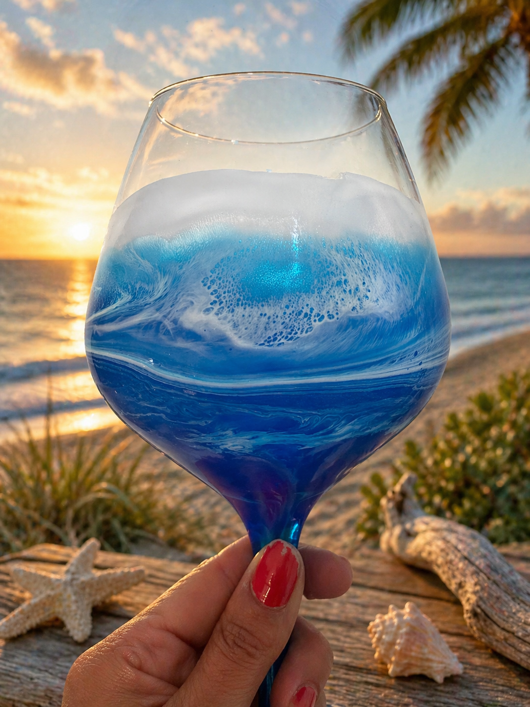 Ocean Waves Wine Glass
