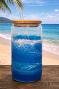 Blue Tide Brew Iced Coffee Glass W/ Glass Straw