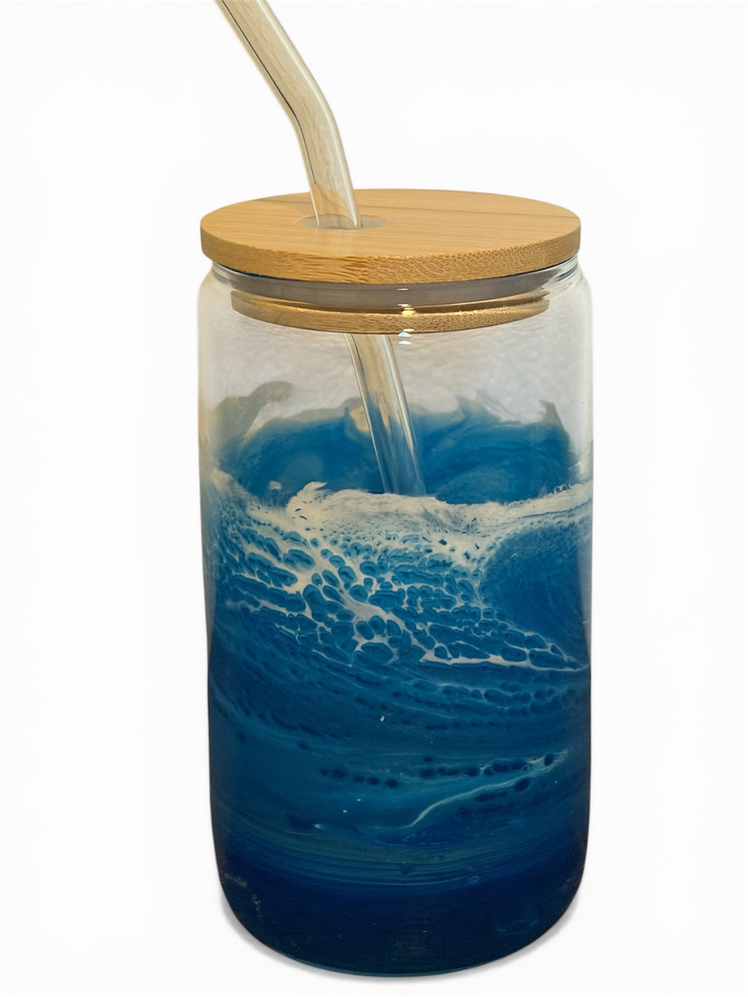 Blue Tide Brew Iced Coffee Glass W/ Glass Straw