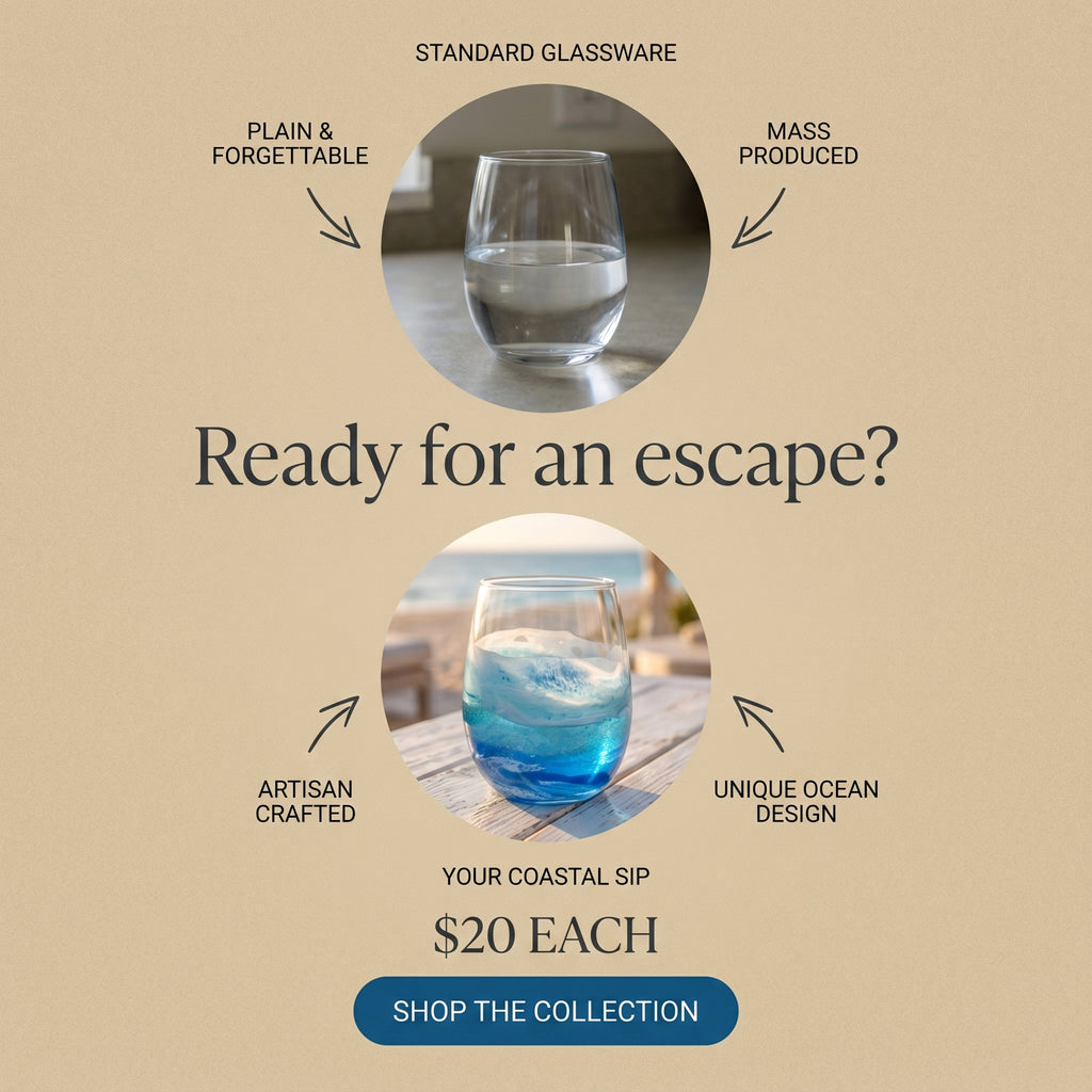 Handcrafted Resin Ocean Inspired Stemless Wine Glass