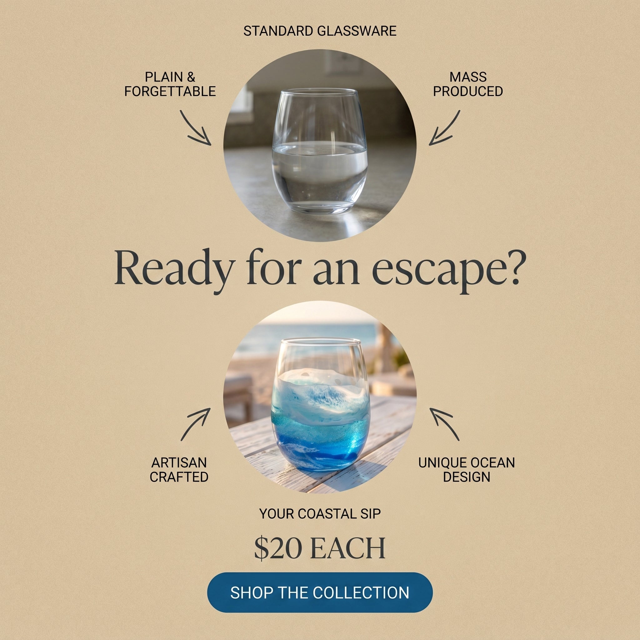 Handcrafted Resin Ocean Inspired Stemless Wine Glass