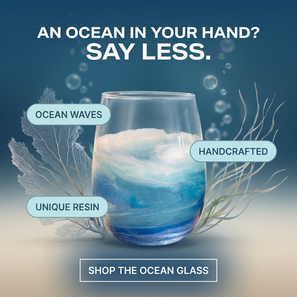 Handcrafted Resin Ocean Inspired Stemless Wine Glass