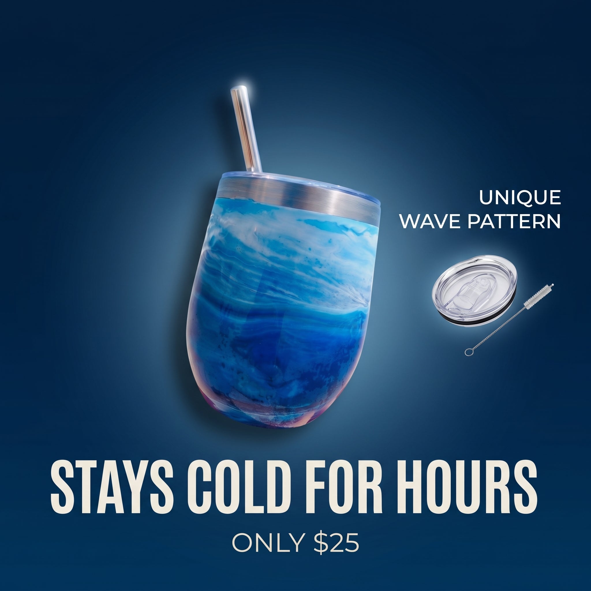Ocean Inspired Coated Metal Tumbler w/ Lid, Straw & Cleaner