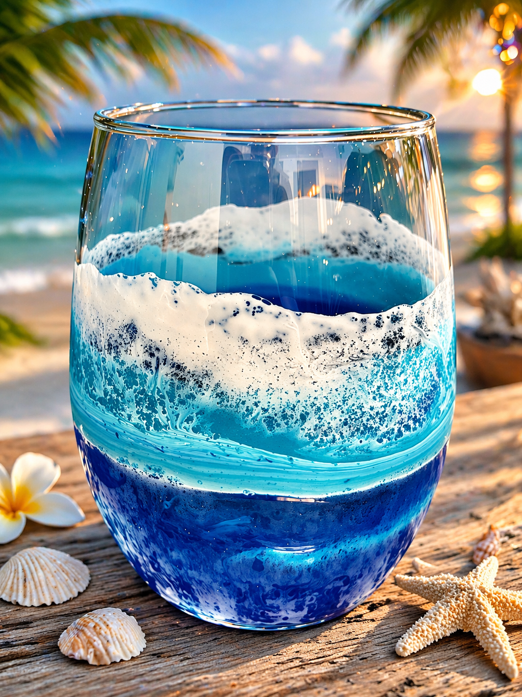 Handcrafted Resin Ocean Inspired Stemless Wine Glass